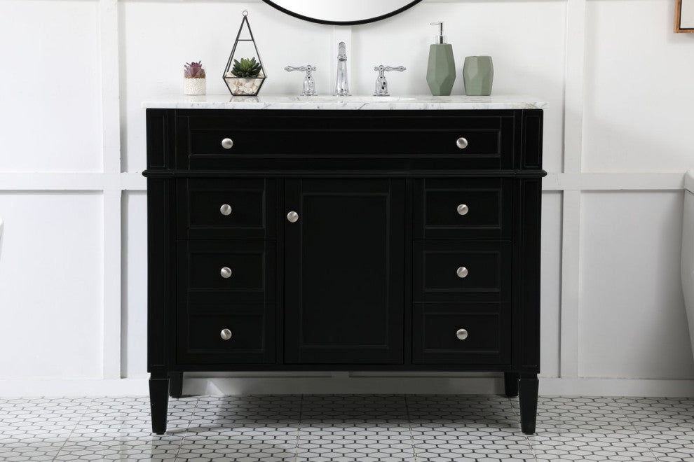 Home Living Vanity with Carrara White Marble Countertop, Black, 42", Single Sink