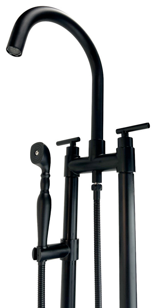 CastelloUSA Saturn Double Handle Clawfoot Tub Filler Faucet, Matte Black, Breeze Handle
