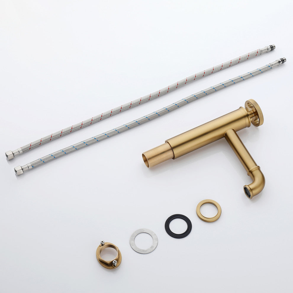 Deck Mounted Single Hole Bathroom Sink Faucet, Brushed Gold