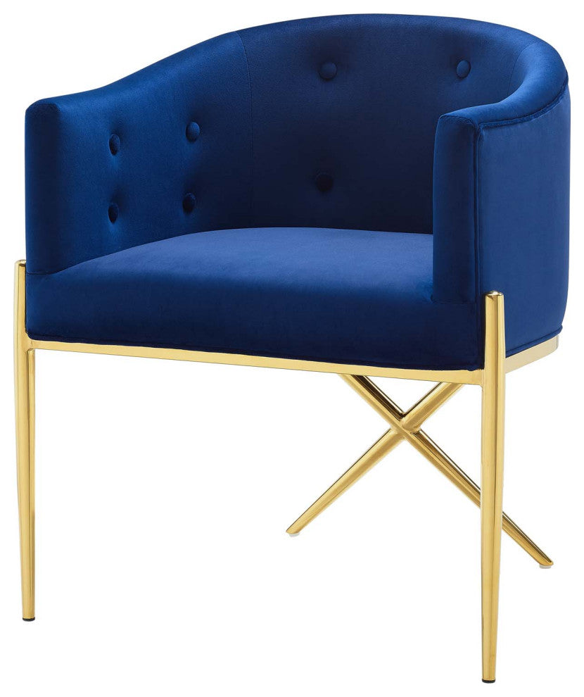 Side Dining Chair, Set of 2, Velvet, Metal, Blue Navy, Modern, Bistro Restaurant