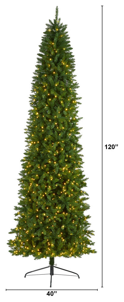 10' Slim Green Mountain Pine Artificial Christmas Tree With 800 Clear LED Lights