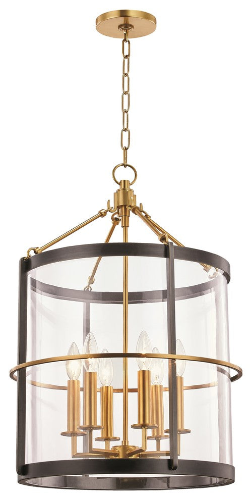Ren 6-Light Large Pendant With Clear Glass Shade, Aged Brass and Old Bronze