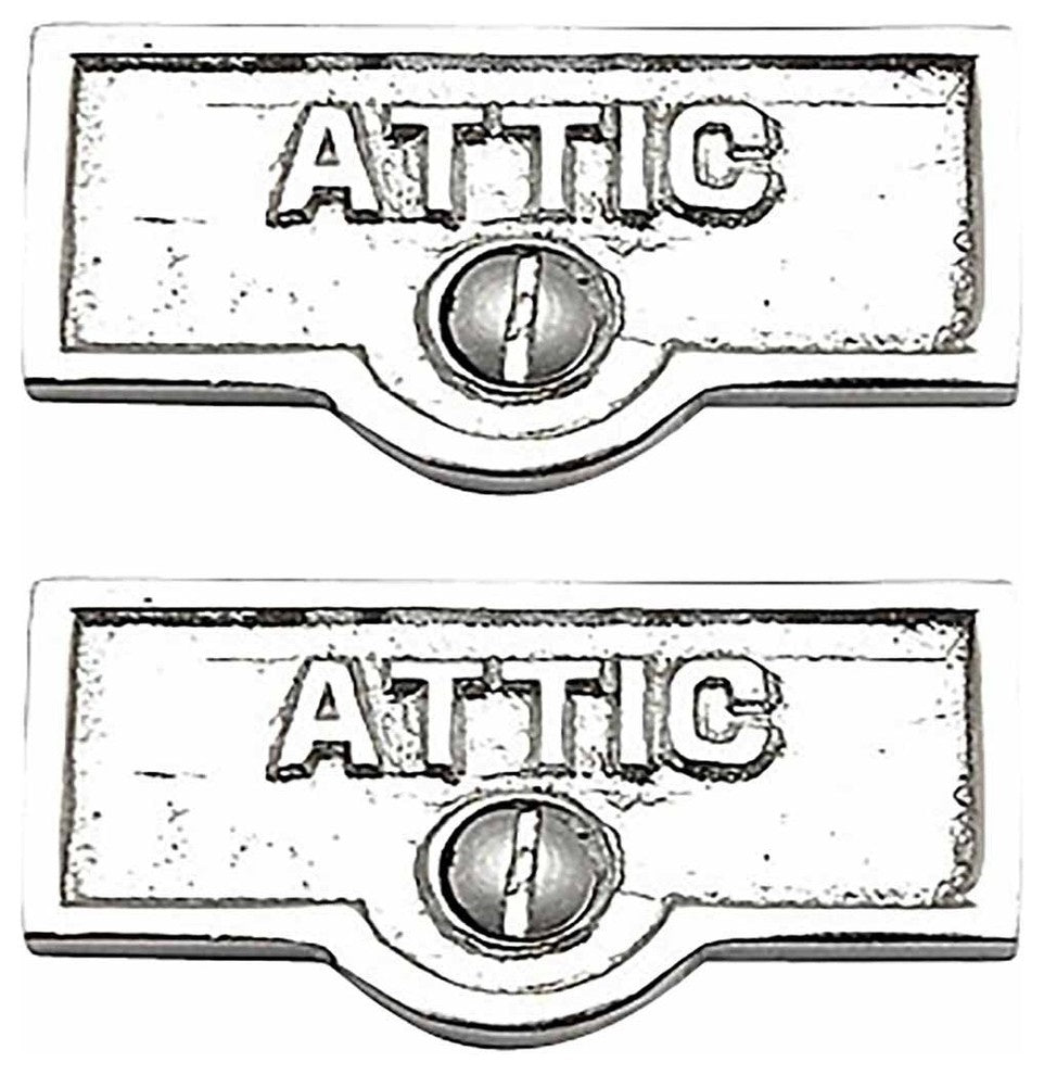 2 Switch Plate Tags ATTIC Name Signs Labels Chrome Brass |