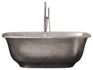 Santorini Freestanding Copper Bathtub, Brushed Nickel
