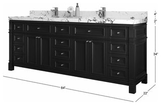 Paris 84" Double Sink Bathroom Vanity, Black 2" Calacatta Black