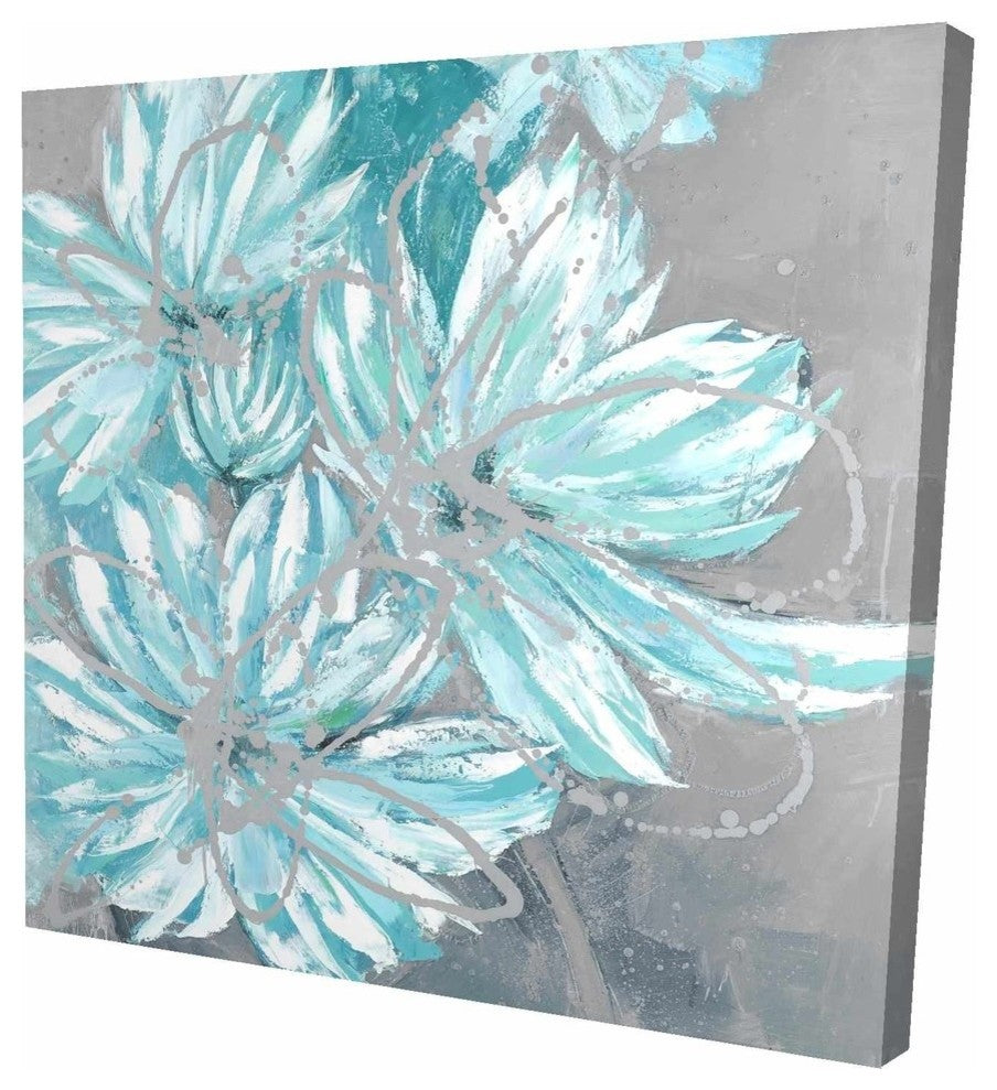 three Abstract Blue Flowers, Fine Art Gallery Wrapped Canvas, 24"x24"