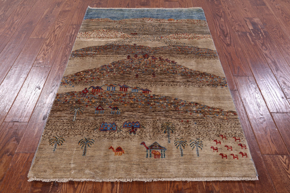Handmade Tribal Persian Gabbeh Wool Rug 3' 4" X 4' 10" - Q12652