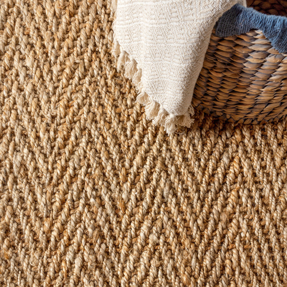 Espina Hand Woven Herringbone Chunky Jute Natural 6 ft. x 9 ft. Area Rug