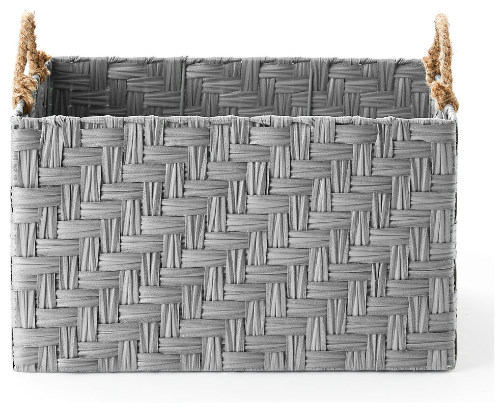 Nautica 3-Piece Set Rectangle Storage Bins with Rope Handles, Gray