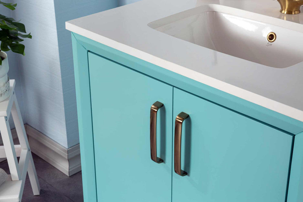 Fabia Collection 30" Bathroom Vanity With Sink, Mirror, Countertop, Turquoise