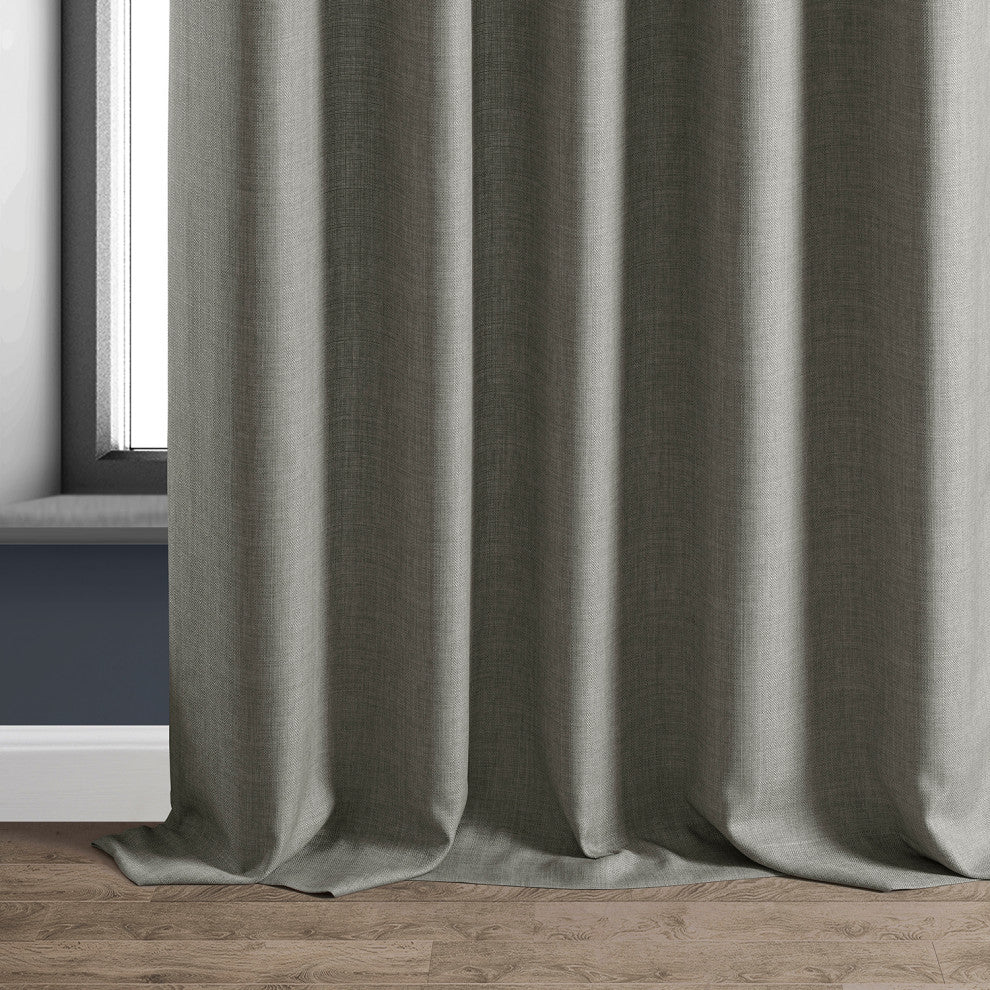 Italian Faux Linen Curtain Single Panel, Taupe Grey, 50"x96"