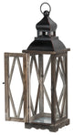 Farmhouse Wood Metal Lanterns Set of 2, Black
