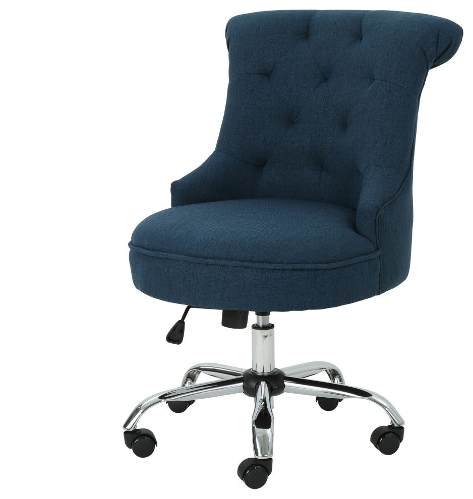 GDF Studio Tyesha Contemporary Fabric Swivel Office Chair, Navy Blue/Chrome