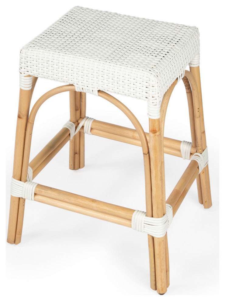 Robias Rectangular Rattan 24.5" Counter Stool, White