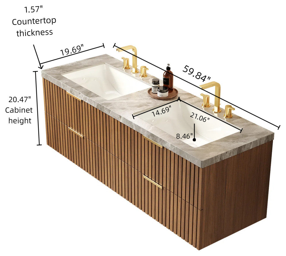 Wall-mounted Plywood Bathroom Storage Cabinet With Two Basins