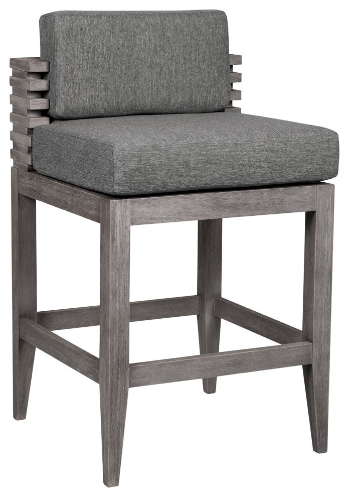 Vivid Outdoor Patio Bar Stool, Gray Eucalyptus Wood With Gray Olefin Cushions