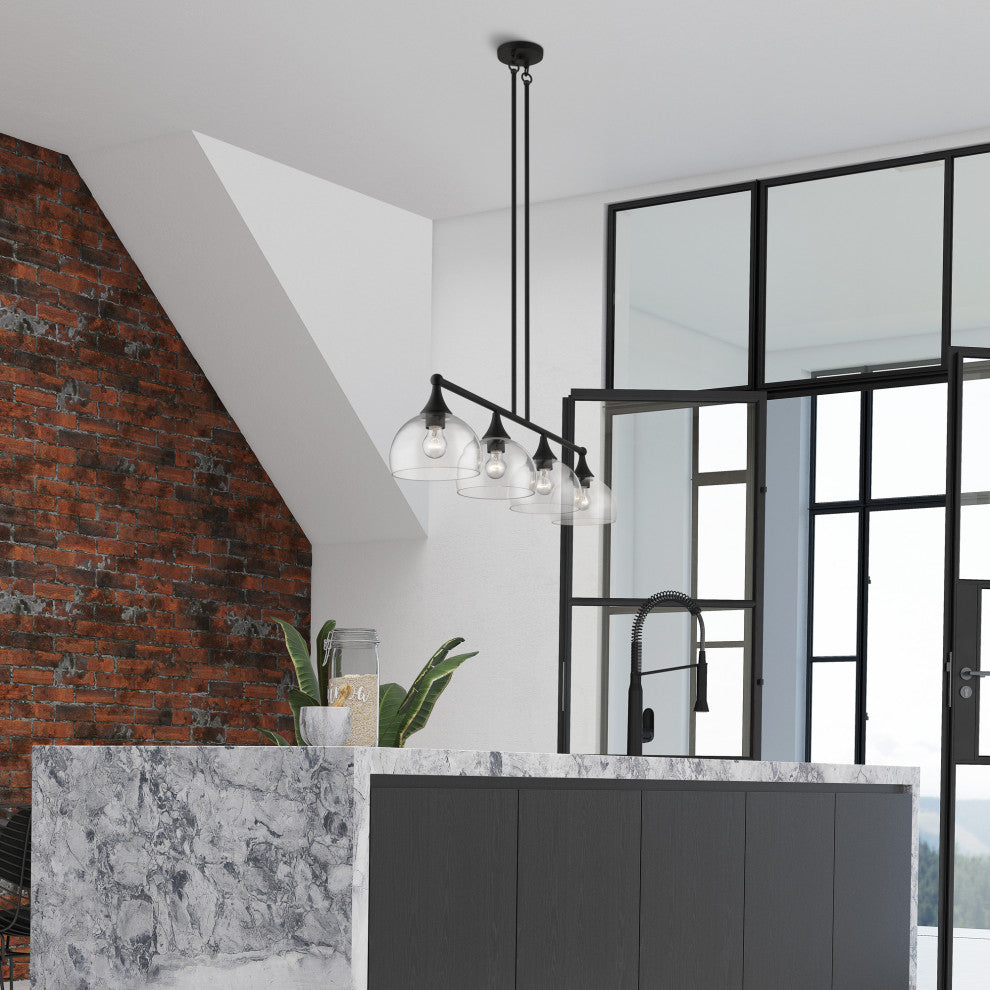 4 Light Black Large Linear Chandelier