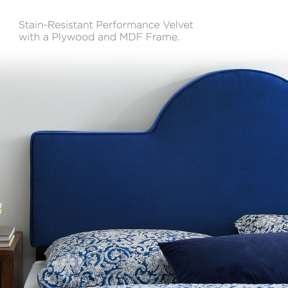 Platform Bed Frame, King Size, Blue Navy, Velvet, Modern, Bedroom Guest Suite