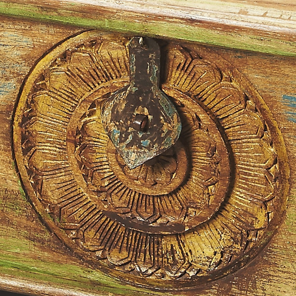 Mesa Carved Wooden Trunk Coffee Table