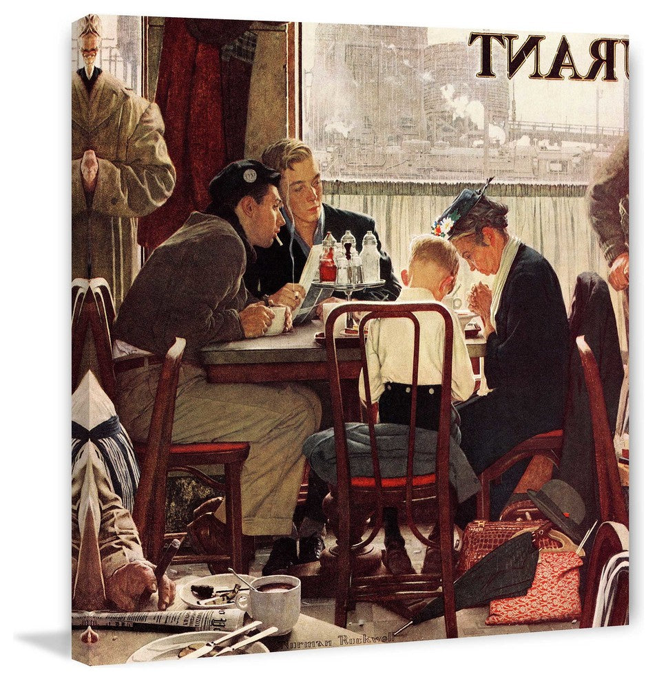 "Saying Grace" Painting Print on Canvas by Norman Rockwell