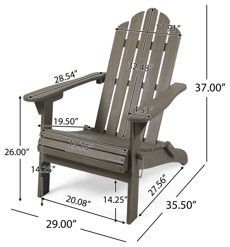Cara Outdoor Foldable Adirondack Chairs, Set of 2, Gray