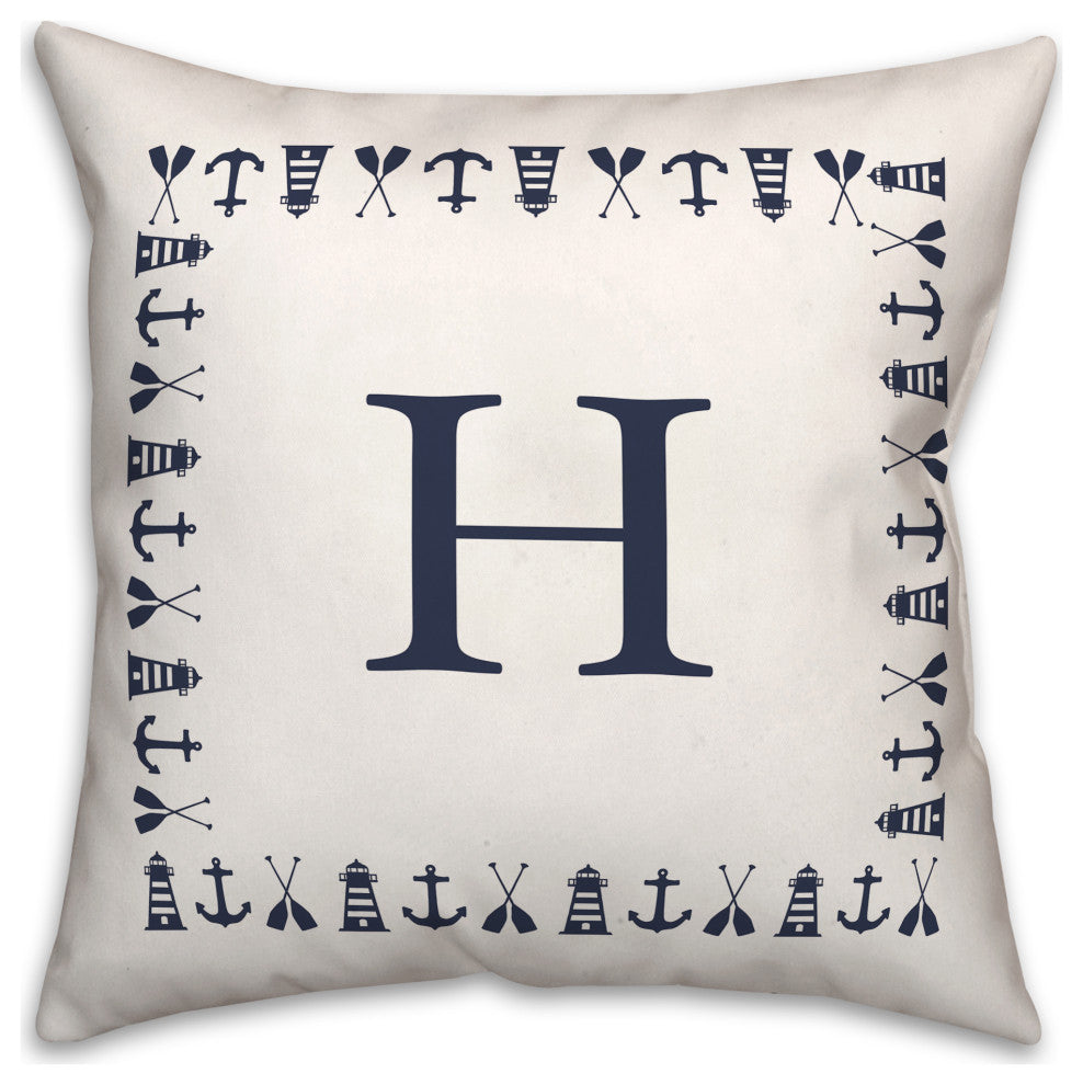 Nautical Monogram - H 18x18 Indoor / Outdoor Pillow
