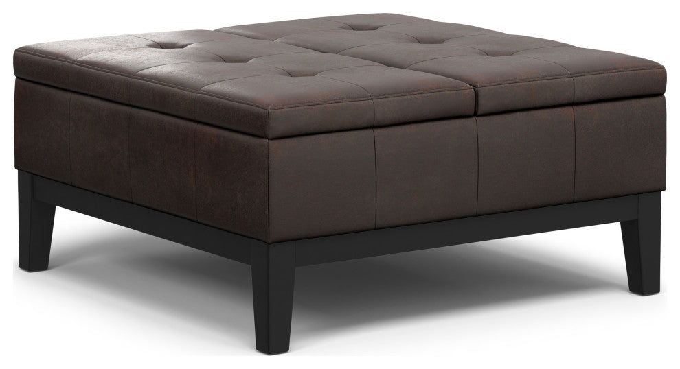 Dover Lift Top Coffee Table Storage Ottoman, Distressed Brown