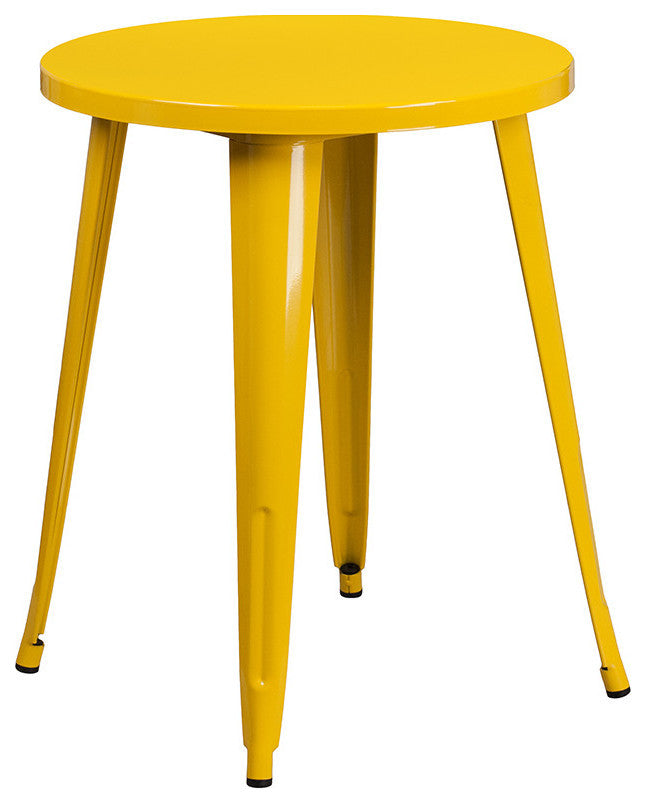 24" Round Yellow Metal Indoor-Outdoor Table Set with 2 Cafe Chairs