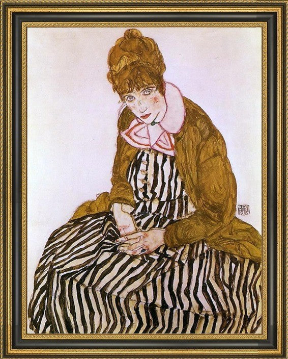 Egon Schiele Edith Schiele  Seated - 21" x 28" Framed Premium Canvas Print