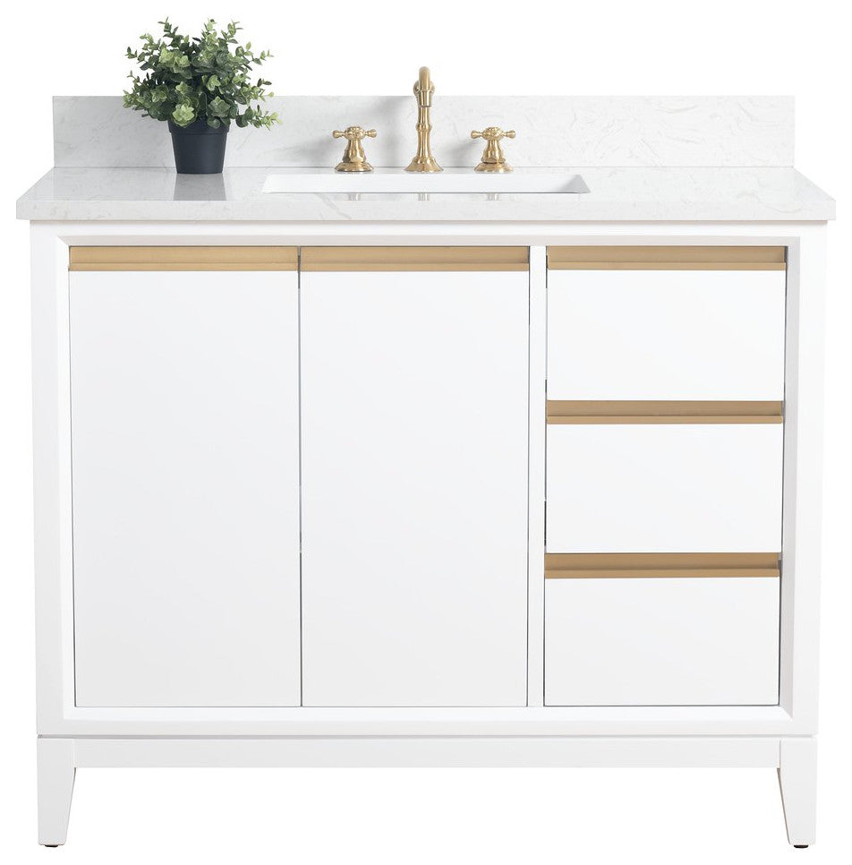 Vanity Art Bathroom Vanity With Sink, White, 42" Single