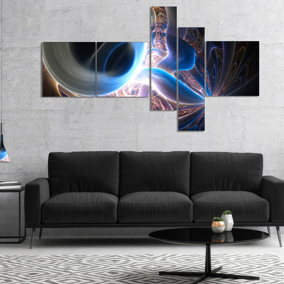 Glowing Blue Silver Plasma, Abstract Wall Art Canvas, 60"x32", 5 panels