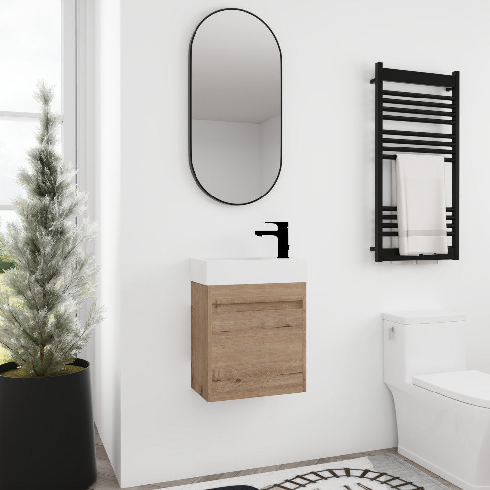 BNK 18" Small Bathroom Vanity with Sink 18 Inch, with Soft Close Door, 18x10, Imitative Oak