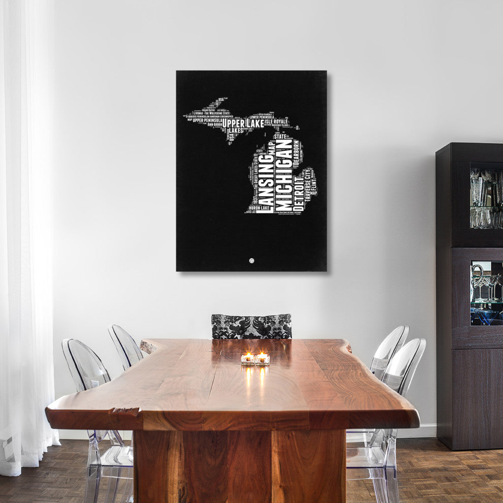 "Michigan Black and White Map" Fine Art Print
