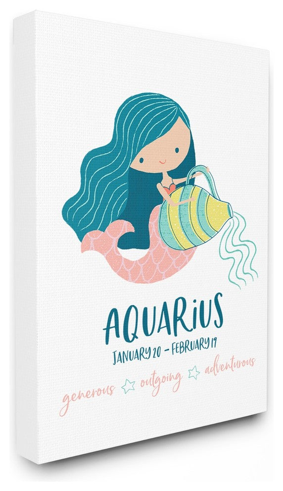 The Kids Room Fun Modern Zodiac Aquarius Mermaid Canvas Wall Art, 16"x20"
