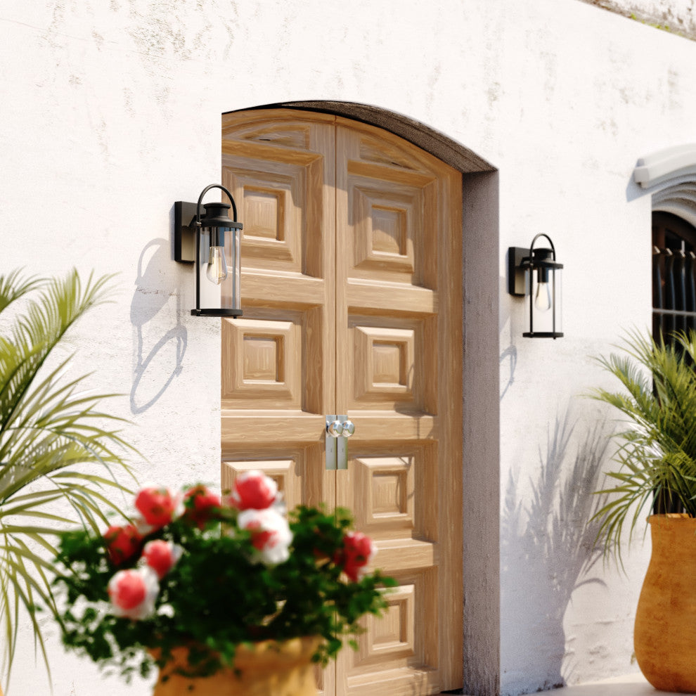 Winfield 1 Light Dusk to Dawn Matte Black Wall Lantern, 7"wx14.25"hx6.5"d