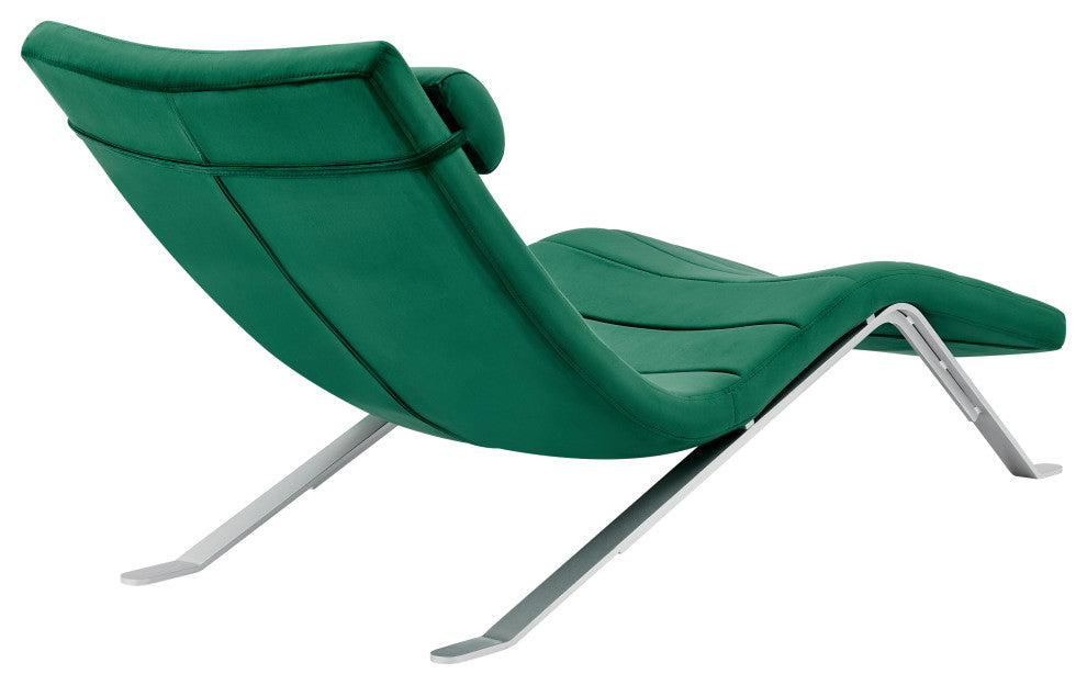 Gilda Lounge Chair, Green Velvet With Silver Base