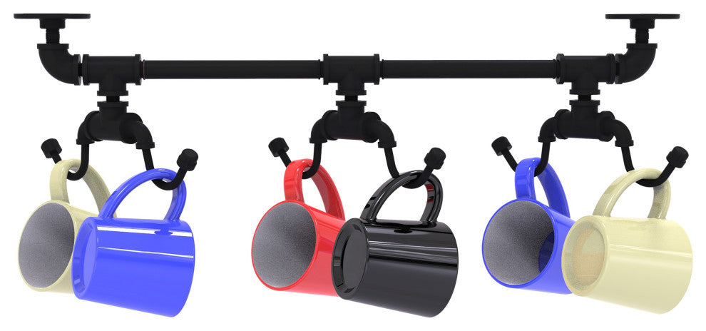 Pipeline Under Cabinet 6 Coffee Mug Rack, Matte Black