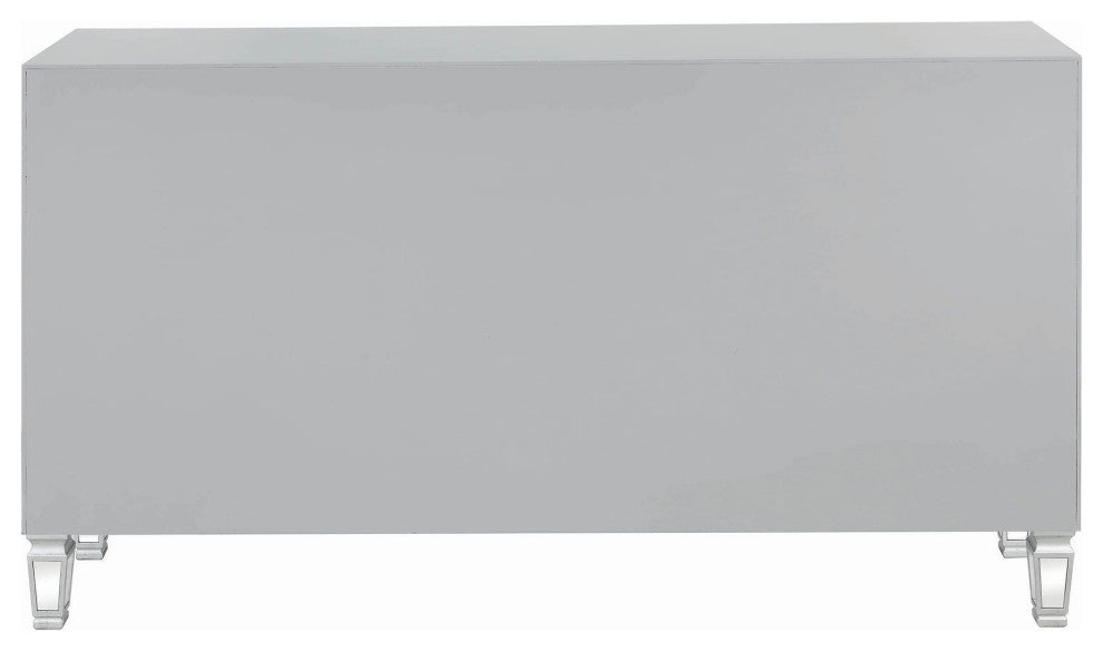 Benzara BM206567 Wood/Mirror Accent Cabinet With 2 Drawers/2 Doors, Silver