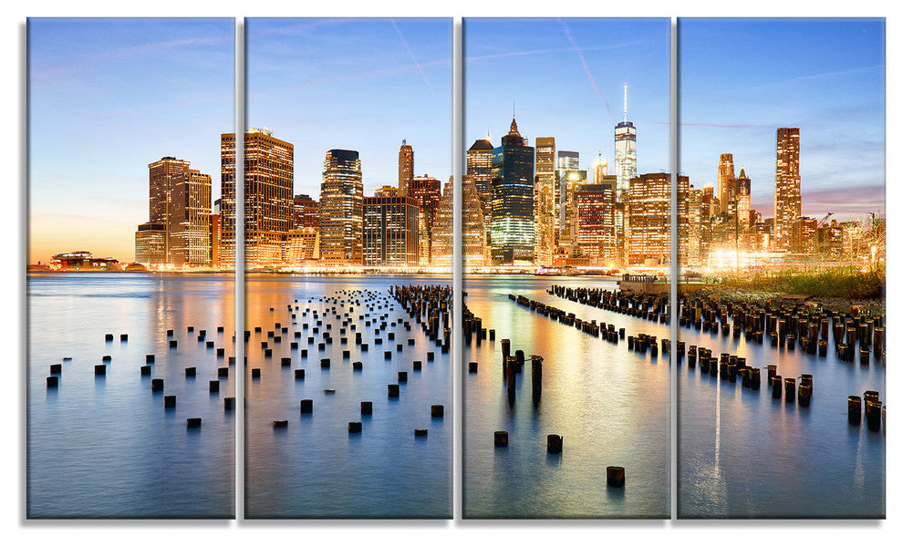 "Illuminated New York Skyscrapers" Canvas Print48"x28", 4-Panels