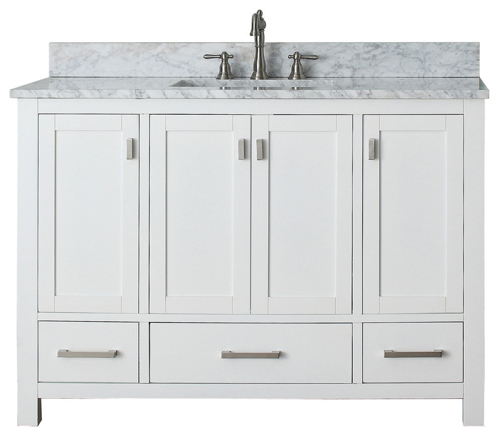 Avanity Modero 49" Vanity, White Finish, Carrera White Marble Top
