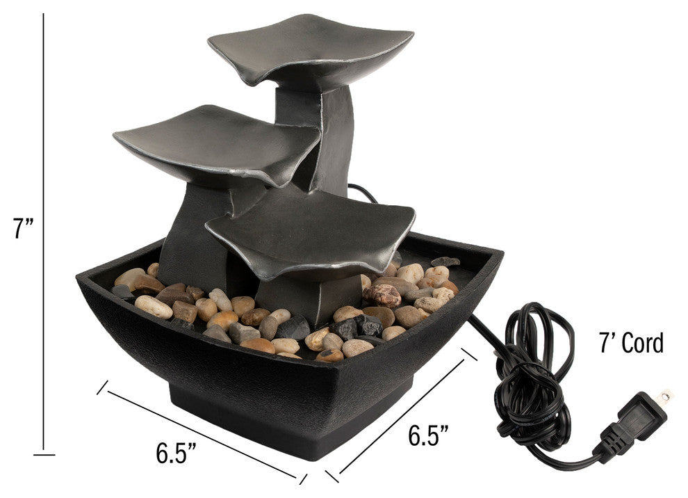 Pure Garden Tabletop Water Fountain, 3 Tier Raku Bowl