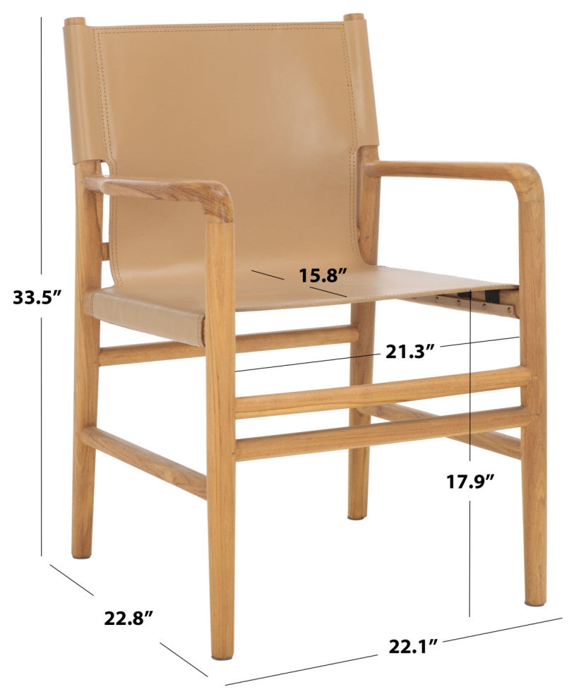 Safavieh Couture Cassaphina Leather Arm Chair, Tan/Natural