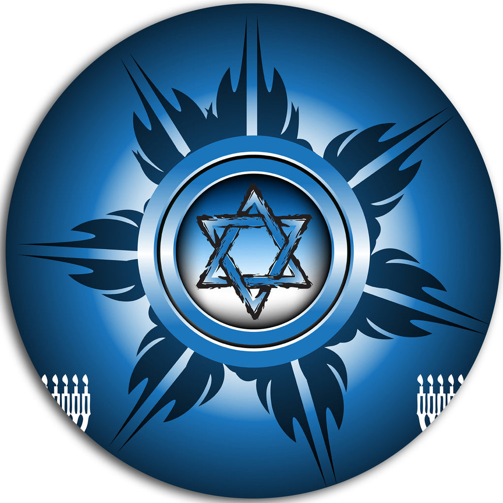 Jewish Symbols, Modern Digital Art Round Metal Wall Art, 38"