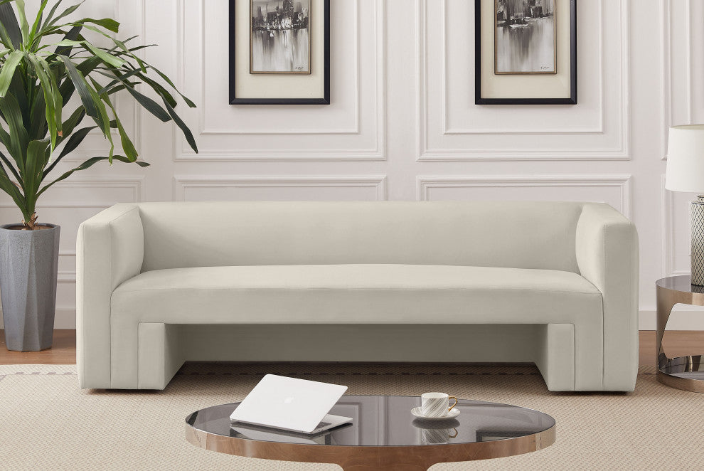 Henson Velvet Upholstered Sofa, Cream