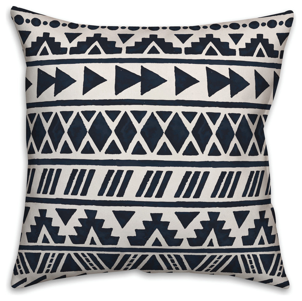 Navy Watercolor Tribal Pattern 16x16 Throw Pillow