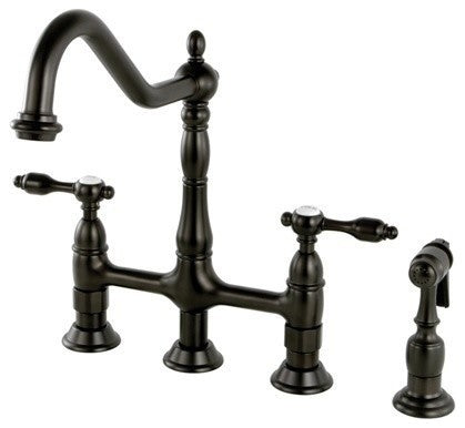 Kingston Brass Bridge Kitchen Faucet With Brass Sprayer, Oil Rubbed Bronze