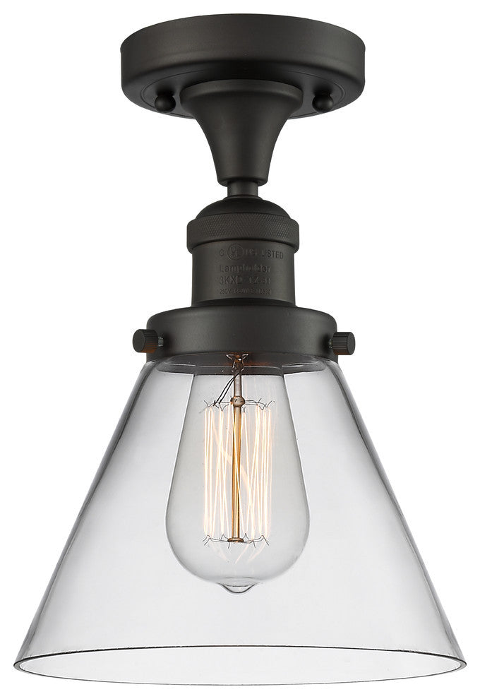 Large Cone LED Semi-Flush Mount, Oil Rubbed Bronze, Glass: Clear