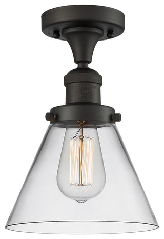 Large Cone LED Semi-Flush Mount, Oil Rubbed Bronze, Glass: Clear