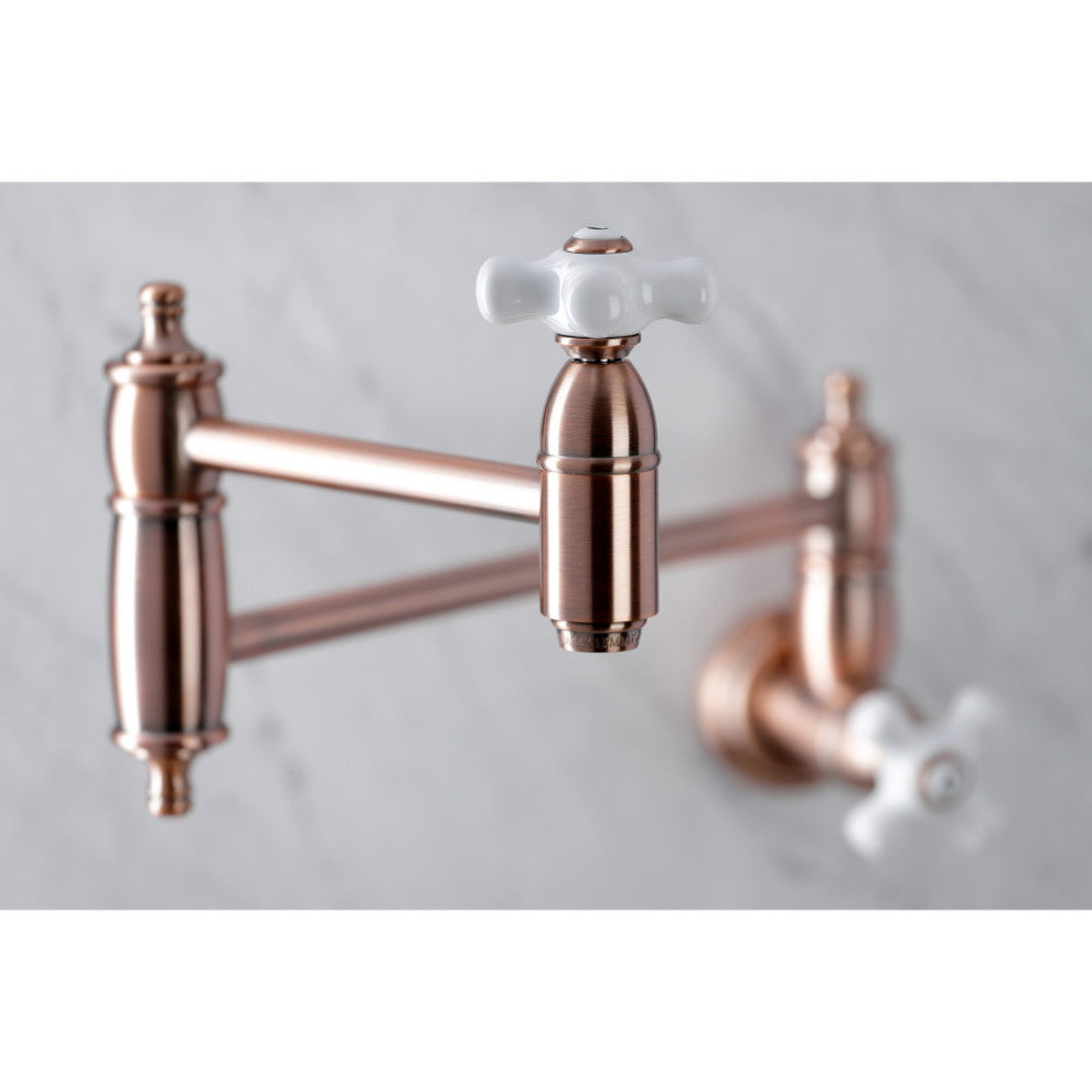 KS310PXAC Restoration Two-Handle Wall Mount Pot Filler, Antique Copper