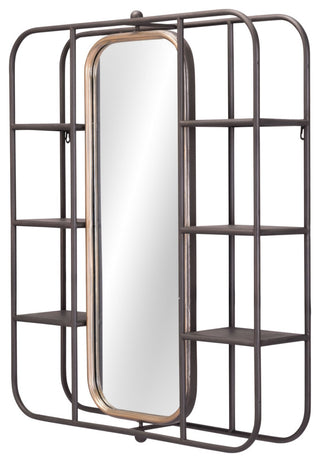 Frame Wall Mirror, Rectangular, Glass, Steel Metal, Gray, Bedroom Living